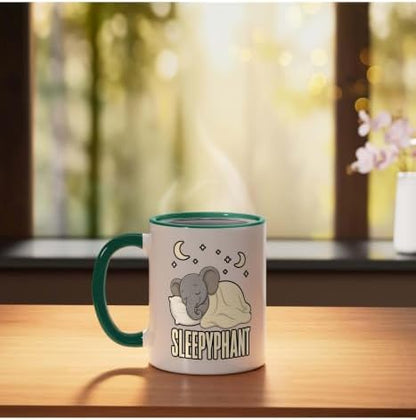 Sleepyphant Elephant Bedtime Humor Ceramic Mug, Dark Green/White, 11oz