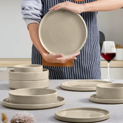 Herogo Dinnerware Dishes Sets with Salad Bowls, 24 Piece Plates and