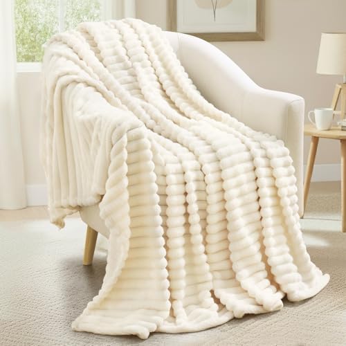 decorUhome Cream White Fleece Throw Blanket 50x60 Inches