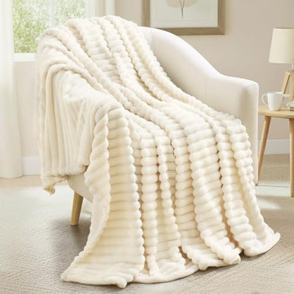 decorUhome Cream White Fleece Throw Blanket 50x60 Inches