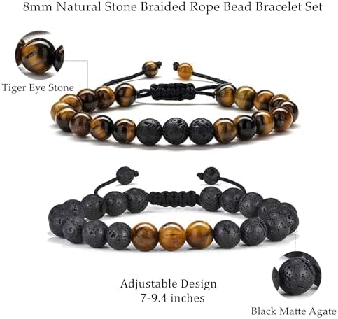 M MOOHAM Mens Bracelet - Beaded Natural Stone 8mm Tiger Eye Matte