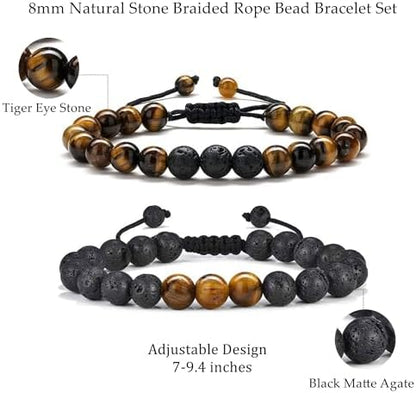 M MOOHAM Mens Bracelet - Beaded Natural Stone 8mm Tiger Eye Matte
