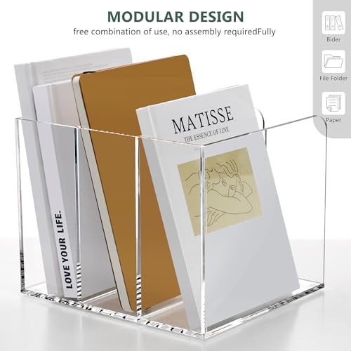 SANRUI Acrylic Magazine Holder Desk Organizer Workspace Sorter Clear 3