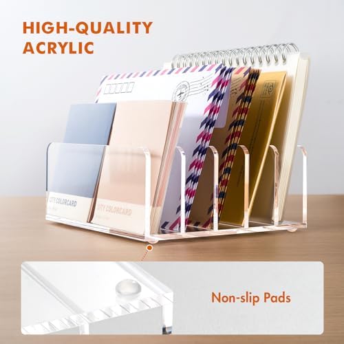 BEYGORM Acrylic Mail Holder, 5 Compartments Multifunction Desk
