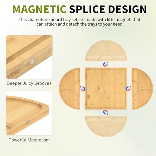 Bamboo Charcuterie Boards and Knife Set, 4 in 1 Cheese Platter