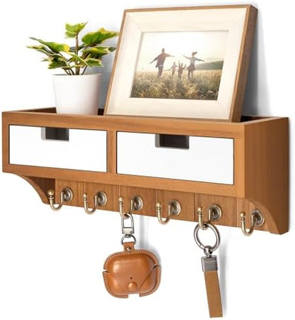 Rebee Vision Key Holder Wall Mount for Room Decor, Light Brown & White