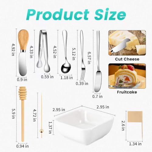 Charcuterie Board Accessories With 3 Oz Ceramic Dip Bowls, Wooden