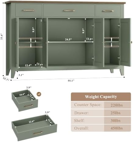 HORSTORS 55" W Buffet Cabinet with Storage, Kitchen Storage Cabinet