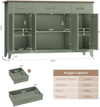 HORSTORS 55" W Buffet Cabinet with Storage, Kitchen Storage Cabinet