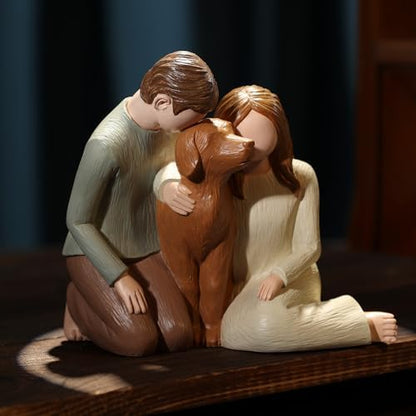 Hensonever Couple with Dog Figurines Ornaments, We are A Family