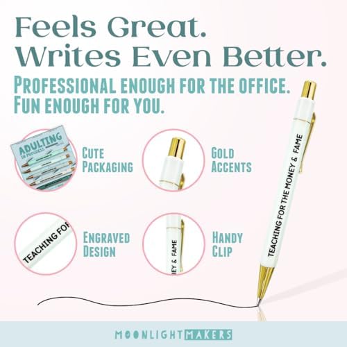 Moonlight Makers Ballpoint Pens Black Ink, Set of 5, Adulting in