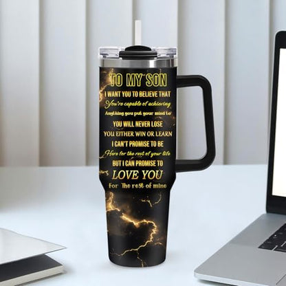 Jekeno To My Son Lion King Tumbler with Handle and Straw 40oz |Custom