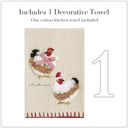 Mud Pie Chicken Embroidered Towel, Decorative Cotton Kitchen Towel