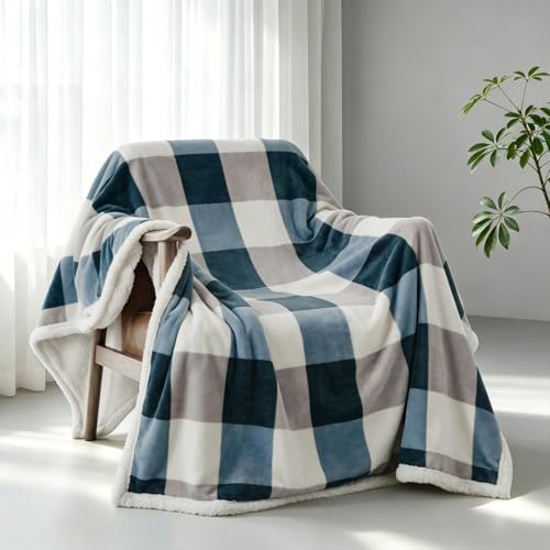 PU MEI Sherpa Fleece Throw Blanket 60" x 80" Reversible Plush Fluffy
