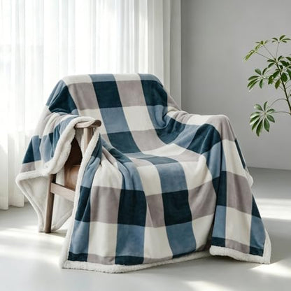 PU MEI Sherpa Fleece Throw Blanket 60" x 80" Reversible Plush Fluffy