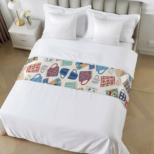 Ceramic Mugs Bed Runners for Cal King Size Bed, Decorative Bed Runner