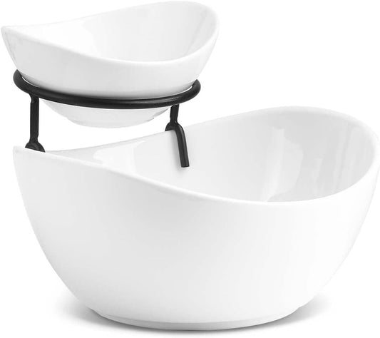 YHOSSEUN Chip and Dip Serving Set, Tiered Serving Bowl Chip Bowls for Party | 2 Tier Serving Stand Ceramic Appetizer Serving Food Display Stand, Chip and Dip Serving Dishes for Entertaining Food Service