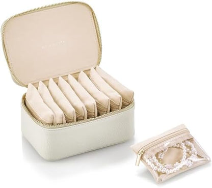 VLANDO Jewelry Travel Organizer with Clear 8 Velvet Bags,White
