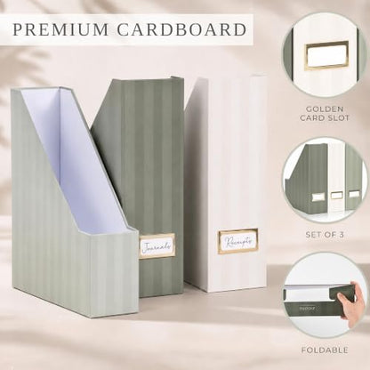 Beautiful Magazine Holder Set of 3 - Sturdy File Holder for Desk or