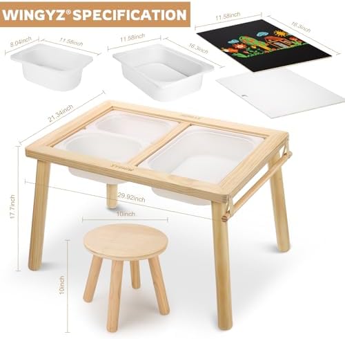 WINGYZ Sensory Table and 2 Chairs Set, Toddler Table with 3 Storage