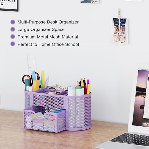 EasyPAG Mesh Pen Holder Desk Organizer with Drawer Stationery Supplies