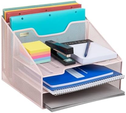 Mind Reader Metal Mesh Desktop File Organizer, 3-Tier Paper Tray with