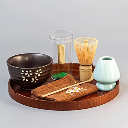 Tea Tray,Round Wooden Cherry Blossom Pattern Tray Japanese Style Food