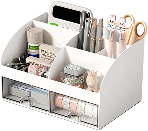 COMFYROOM Desk Organizer with 6 Compartments and 2 Drawers, Plastic