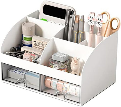COMFYROOM Desk Organizer with 6 Compartments and 2 Drawers, Plastic