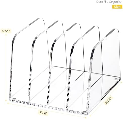 HeZone Desk File Organizer,4-Section Vertical File Folder Holder,Clear