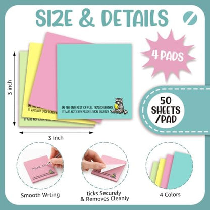 Funny 4 Pads in The Interest of Full Transparenc Raccoon Sticky Notes