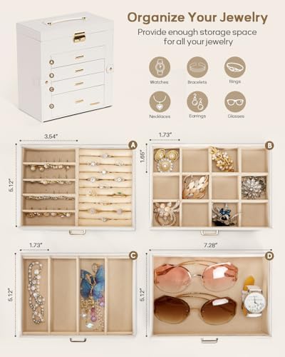 Homde Large Jewelry Box for Women: 5-Layer Organizer with Lock for