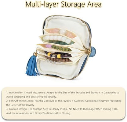 Travel Jewelry Case Small with Tassel Zipper, Soft Velvet Travel