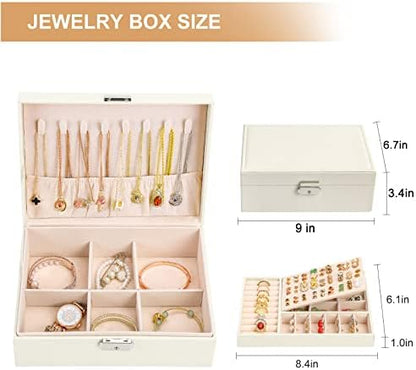 Jewelry Box Organizer for Women Girls 2 Layer Leather Travel Jewelry