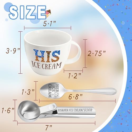 Anniversary Couple Gifts Ice Cream Bowls and Spoon Scoop Set, His And