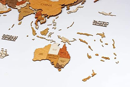 Wooden World map wall decoration - multilayer, multicolor stained