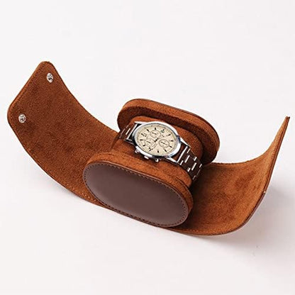 Watch Roll Travel Leather Case - Brown Single Watch Gift Box with