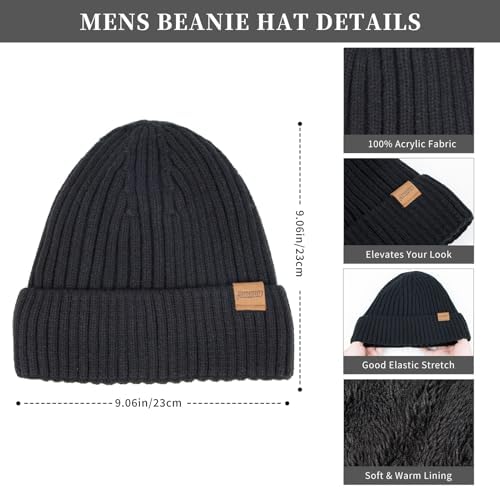 Winter Beanie Hats Long Neck Scarf for Men and Touchscreen Gloves 3PCS
