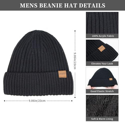 Winter Beanie Hats Long Neck Scarf for Men and Touchscreen Gloves 3PCS