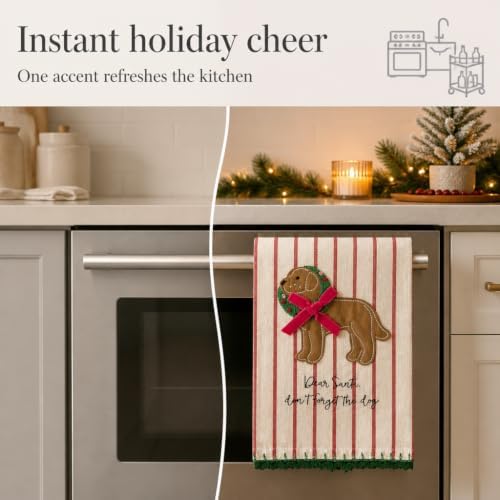 Mud Pie Dear Santa Embroider Dog Decorative Bar Towel, Decorative
