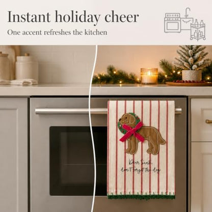 Mud Pie Dear Santa Embroider Dog Decorative Bar Towel, Decorative