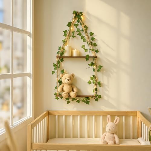 Artilady Macrame Wall Hanging Shelf with Artificial Ivy Light for