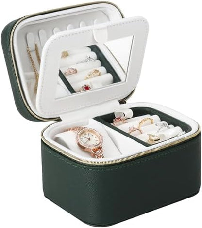 DesignSter Travel Jewelry Case,Small Jewelry Box with Mirror,Leather