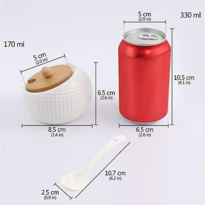 Porcelain Condiment Jar Spice Container with Lids - Bamboo Cap Holder