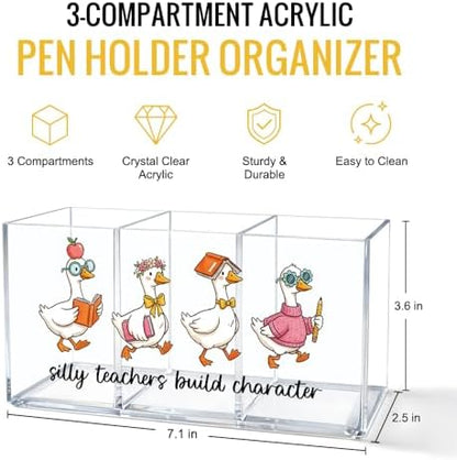 Silly Teachers Build Character Acrylic Pen Holder for Desk, Cute Goose