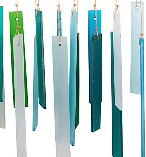 Ocean Blue Sea Glass Driftwood Wind Chime, Handcrafted Coastal