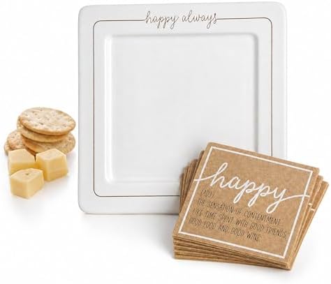 Mud Pie 4115021 Happy Always Cheese Serving Plate, One Size, White