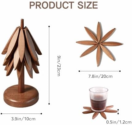 Wooden Tree Coasters, 3 Tripod Tablemats with Stands, Heat Resistant