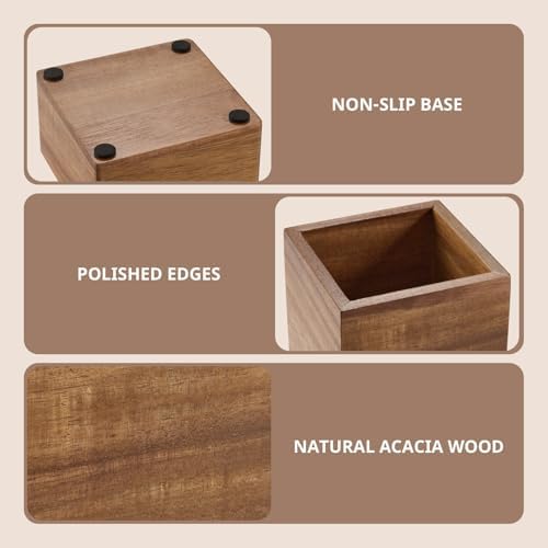 Desk Organizer Set of 3 - Acacia Wood Office Desk Accessories - Desk