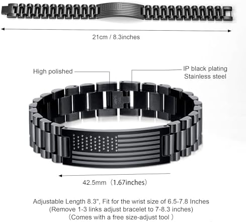 P. BLAKE American Flag Bible Verse Bracelet for Men, Stainless Steel